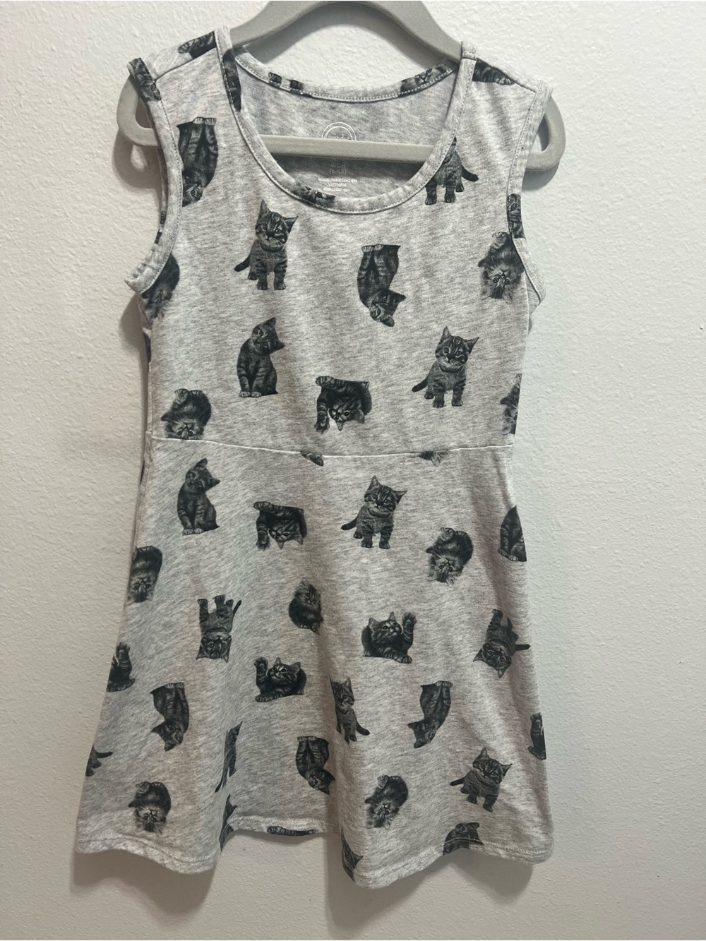 Girls' Grey Cat Print Sleeveless Dress 6X